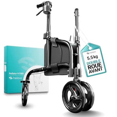 Helavo Déambulateur 3 Roues Pliable Léger pour Adultes – Rollator Ultraléger en Aluminium, Déambulateur Étroit avec Freins, Panier, 8” Roues – Intérieur & Extérieur