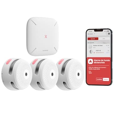 X-Sense Détecteur de Fumée Connecté, Kit de Sécurité pour la Maison avec SBS50 Station de Base, Conforme à la Norme EN14604, Compatible avec l'Appli X-Sense Home Security, FS31