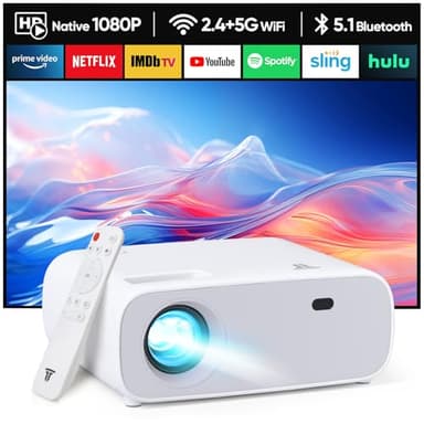 Mini projecteur, WiFi Double Bande et Bluetooth 5.2, Full HD 1080P Videoprojecteur, 18000 lumens, Support 4K, Compatible avec PS5 et Switch, Retroprojecteur d'affichage HD (Gris)