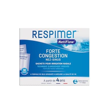 RESPIMER NetiFlow - 30 Sachets de Sels Minéraux - Lavage Nez - Complexe Breveté - Recharge Pour Kit Irrigation Nasale - Rhinites & Rhinosinusites - Dès 4 Ans - Fabriqué en France.
