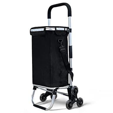 VOUNOT® Chariot de Courses 6 Roues en Aluminium avec Compartiment Impermeable Isotherme Caddie de Courses Pliable 3 en 1 Sac Chariot Montant Escalier Noir 58 L