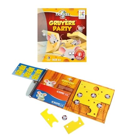 SmartGames - Gruyère Party - Jeu de Voyage Magnétique - Placez les Tranches de Fromage autour des Têtes de Souris - 48 Défis - 1 Joueur - A Partir de 6 Ans