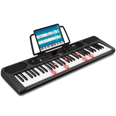 LEKATO Piano à clavier 61 touches, clavier électronique pour débutants avec touches éclairées et écran LED, deux haut-parleurs intégrés, modes d'apprentissage, pupitre, noir