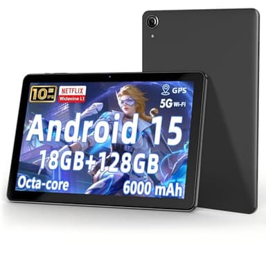 Aobante Tablette Android 15 10 Pouces : 18 Go de RAM + 128 Go de ROM (Extensible jusqu'à 1 to), processeur Octa-Core, écran HD IPS 1280×800, Batterie 6000 mAh, Double caméra 5 MP + 8 MP, WiFi 2,4 G/5