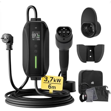 dé Chargeur Voiture Electrique 3,68kW [6m, 6/8/10/13/16A] Cable Type 2 Recharge avec Affichage Numérique Contrôlable Compatible avec e-208, Spring, 500e, Model 3, Megane EV, Zoe et Autres EV et PHEV