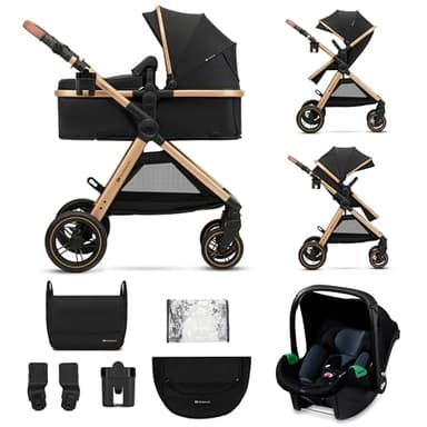 Kinderkraft ESME Poussette 3 en 1 avec porte-bébé Mink PRO I-Size, système de voyage, poussette bébé, poussette pliable, pour nouveau-né jusqu'à 4 ans, Noir