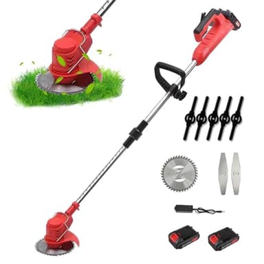 Debroussailleuse Electrique sans Fil, Coupe Bordure sans Fil avec Batterie, avec 3 Types De Lames, 21V Coupe-Herbe sans Fil, Rétractable Léger pour la Coupe de Jardin Pelouses Terres (2 Batteries)