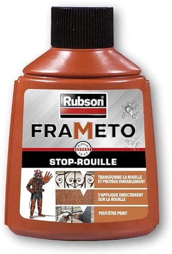 Rubson Frameto Stop-Rouille, Traitement antirouille pour intérieur et extérieur, Convertisseur de rouille à effet immédiat, peut être peint, coloris noir, 90 ml