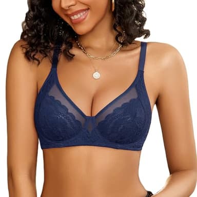 Avidlove Soutien-Gorge Push-Up Sexy en Dentelle T-Shirt Brassière col V Non Rembourré Bleu foncé Taille S