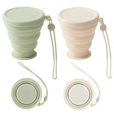 2pcs Tasse en silicone pliable, Gobelets de voyage pliables avec couvercle hermétique, ensemble de gobelets en silicone portables réutilisables pour pique-nique, camping, randonnée, voyage