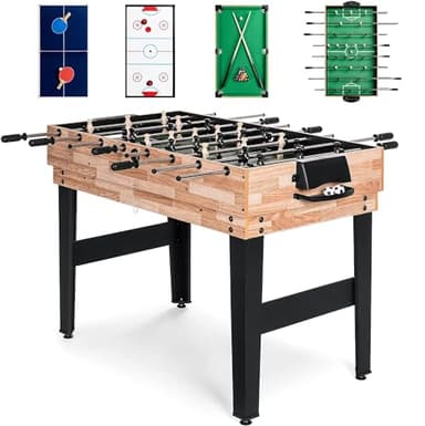 FCOUMY Table de Multijeux 4 en 1, Baby Foot, Table de Billard, Tables de Ping Pong, de Hockey sur Air avec Tous Les Accessoires, Superbe Cadeau pour Les