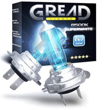 Gread - Lampe halogène H7 55W pour voitures, Apparence au xénon, 8500k super blanc, 2 pièces