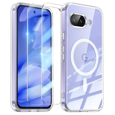 YisrLery Coque Magnétique Transparent pour Google Pixel 9a, Compatible MagSafe, Verre Trempé, Protection Anti-Rayures, TPU Bumper Case, Compatible avec Google Pixel 9a 6.3
