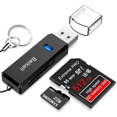 Lecteur de Carte USB 3.0, Beikell Lecteur de Carte Mémoire SD/Micro SD Haute Vitesse Card Reader MMC Memory Stick SDXC SDHC MSXC pour PC Windows et Mac OS - avec Porte-clés -Noir