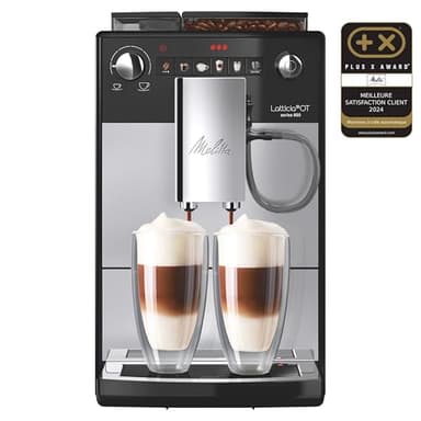 Melitta Latticia One Touch Argent, Machine à Café à Grain avec Broyeur, Silencieuse, Système Latte Perfection, Mode 1 à 2 Tasses, Automatique, F300-101, 1450W
