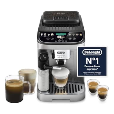 De’Longhi Magnifica Evo Next - Perfetto Machine à Café Automatique avec LatteCrema Mousseur à Lait Automatique, 13 Boissons en une Seule Touche, Écran Tactile Couleurs, Argent et Noir (ECAM312.80.SB)