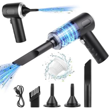 RISVOWO 3 en 1 Souffleur Air Comprimé et Aspirateur, 6000PA Portable Mini Aspirateur a Main, Aspirateur de Table avec Moteur sans balais et Lumières LED pour Maison Voiture Table