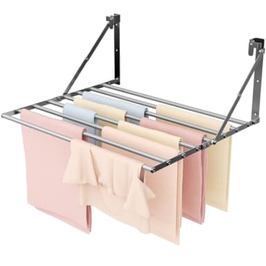 Innotic Etendoir Linge Mural, Séchoir à Linge Pliable et Extension, Porte-Serviettes, Métal Sèche Linge Robuste et Compact, Étendoir à Linge pour Interieur et Extérieur, 8 Barres de 60 cm