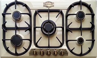Kaiser KG 9325 ElfEm Rétro Plaque de cuisson autonome à gaz 90cm/Cuisinière à gaz exclusive de Kaiser/Plan de cuisson à gaz/Ivoire/Grilles massives en fonte/Brûleur WOK 3,8kW avec adaptateur
