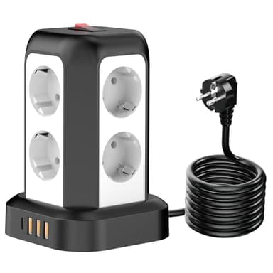 MBQYT Multiprise Parafoudre avec 8 Prises, 3 USB-A&1 USB-C, Tour Multiprise avec Interrupteur, Secteur avec Rallonge Electrique 1.8M, Prise Multiple pour Bureau et Maison