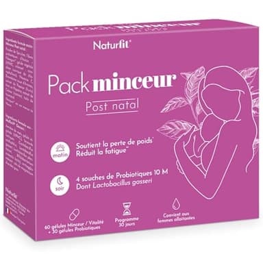 NATURFIT - Pack Minceur Post-Natal - Complément alimentaire perte de poids - Extraits de plantes & probiotiques - Brûle et déstocke les graisses - Soutient la flore intestinale - Cure 30j -90 gélules