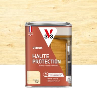 V33 Vernis bois extérieur Incolore mat - Haute Protection - Haute résistance rayures et UV - Anti-goutte et tendu bon - Ecolabel - 1L