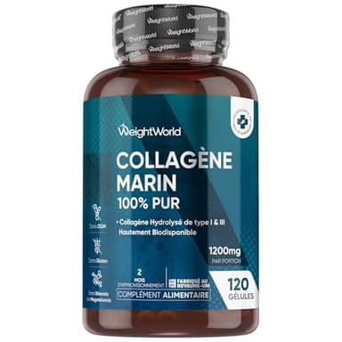 Collagène Marin Hydrolysé Type 1 et 3, 120 Gélules, Peptides de Collagène Marin Hydrolysé 1200mg Alternative à la Poudre, sans OGM, sans Gluten et sans Stéarate de Magnésium