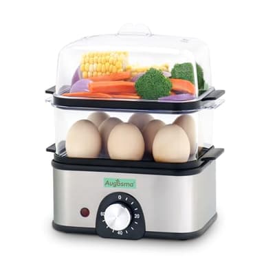 Augosma Cuiseur vapeur électrique à 2 étages pour la cuisson, cuiseur vapeur multi-légumes avec paniers empilables sans BPA, cuiseur à œufs rapide avec arrêt automatique, idéal pour les légumes, les