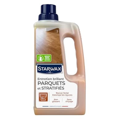 STARWAX - Entretien Brillant pour Parquets et Sols Stratifiés - Nettoie et Ravive la Brillance - Non Glissant - Sans Rinçage - Fabriqué en France - 1L - jusqu'à 750m²
