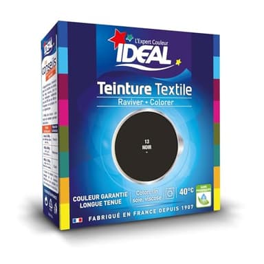 IDEAL – Teinture Textile Noire Intense pour Tissus, Couleur Durable et Facile à Appliquer (75 ml) - Le lot de 3