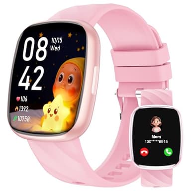 Alutoria Montre Connectée Enfants-Montre connectée pour Fille Garçon ado-IP68 étanche Montre Sport Enfant avec Réveil Pedometer Moniteur Sommei Jeux étanche Les 4-13 Ans Smartwatch Enfant Rose