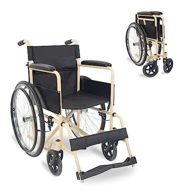 Mobiclinic®, Fauteuil roulant pliable, Denver, Marque européenne, Siège 46 cm, Frein manuel, Dossier amovible, Repose-pieds rabattables, Robuste, Pour handicapés, Crème et noir