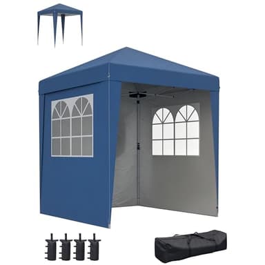 Outsunny Tonnelle de jardin pliante pop-up 2 x 2 m tente de réception hauteur réglable 3 niveaux Anti-UV 30+ 3 parois latérales avec 4 sacs de sable et 1 sac de transport tissu Oxford acier bleu foncé