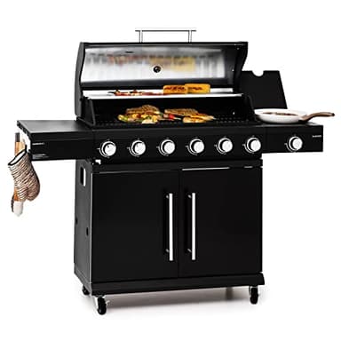 Klarstein Barbecue Gaz Camping avec 7 Brûleurs à Gaz, Plancha au Gaz de 19300W, Gril à Gaz en Acier Inoxydable, BBQ Feu a Gaz, Plancha Gaz Inox, Cuisinière Exterieure Camping Gaz Propane, Thermomètre