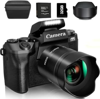 Appareil Photo numérique 4K 64 MP avec écran Tactile 4.0", Zoom numérique 16x, Appareil Photo Compact pour débutants (Black)