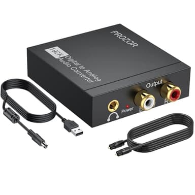 PROZOR DAC Audio 192kHz Convertisseur Optique RCA vers 3.5mm Adaptateur Analogique Numérique Stéréo L/R Sans Alimentation Boîtier ABS avec Câble Optique