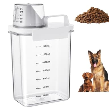 Boite Cereales Hermetique, Stockage pour Haricots, Nourriture pour Chien Hermétiques et Chats avec Gobelet Doseur, Cereales Contenant avec Échelle Gradué, pour Croquettes, Grains de Café(1800ML)