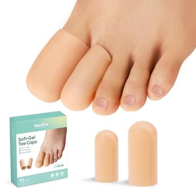 Gel Toe Cap and Protector - Silicone Toe Covers - Coussinets d'orteil pour soulager la douleur, les ongles manquants ou incarnés, les cors, les ampoules(4 Large + 8 Medium, Beige)
