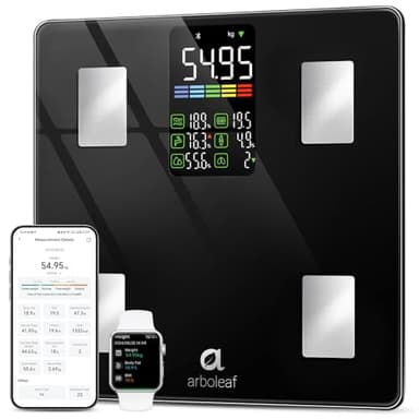 arboleaf balance pese personne jusqu'à 226KG Pese personne masse graisseuse et muscle Grand écran LED, pese personnes connectée, Pese personnes précis avec 14 mesures corporelles