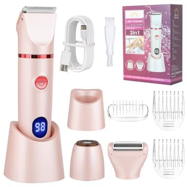 Cozary Rasoir Electrique Femme, 3 en 1 Tondeuse Intime, Rasoir Electrique avec Station de USB Rechargeable,Écran LCD, Tondeuse Maillot Femme pour visage, jambes, aisselles et zone pubienne