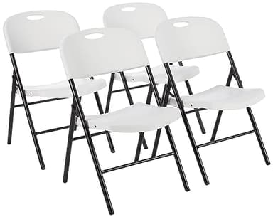 Amazon Basics Lot de 4 chaises pliantes en plastique et métal pour camping, cuisine, intérieur et extérieur, blanc, jusqu'à 158 kg