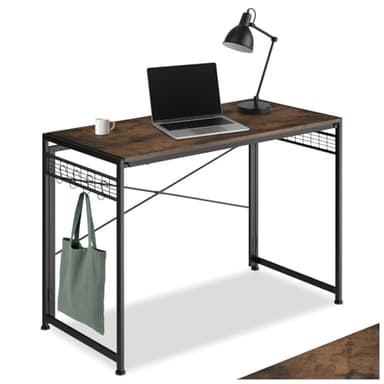 TecTake® Bureau Pliable 102 x 51 x 77 cm, Bureau Style Industriel, Grilles latérales avec Huit Crochets pour Accessoires, Table Ordinateur Meuble Industriel Table de Travail Teletravail, Bois foncé
