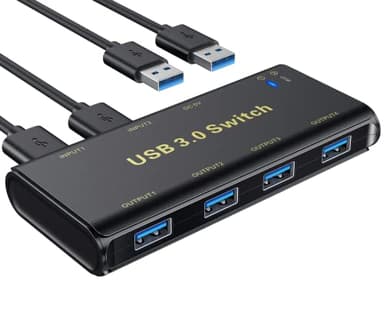 ABLEWE USB 3.0 Switch, 4 Ports USB 3.0 KVM Switch Commutateur KVM pour 2 PC, 2 entrées 4 sorties pour imprimante, scanner, clavier, clés USB, disques durs, souris, casque etc.(2 Cables USB 3.0 Inclus)
