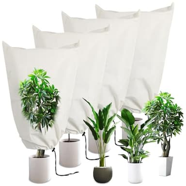 ZQEJEFD Protection Hivernale pour Plantes, 4PCS 80 x 60cm Housses de Protection pour Plantes, Voile Hivernage Plante Housse Hivernage Plante avec Cordon de Serrage,Réutilisable,Respirant,Indéchirable