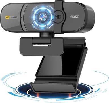 SIIIX Webcam 4K, 60FPS Webcam USB Full HD pour PC, appels vidéo, caméra d’Ordinateur avec Audio stéréo Clair, Correction Automatique de la lumière, Plug&Play, Fonctionne avec Skype/Zoom/FaceTime/PC