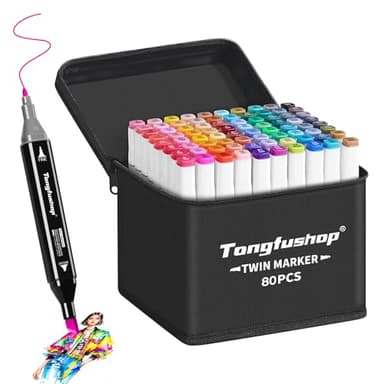 Tongfushop 80+2 Feutre a Alcool, Séchage sûr et Rapide Feutres Coloriage Adulte, Marqueurs de Dessin avec Sac en Tissu Portable et Base, pour Artistes et Adultes à Colorier