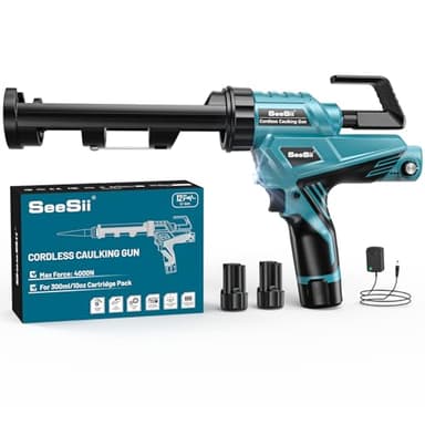 Seesii Pistolet Silicone Electrique, Pistolet à Cartouche Silicone sans fil 12V avec 2 Piles, Lumière LED et 6 Vitesses, Pistolet Mastic électrique pour Cartouches de 300 ml, pour Sceller, Remplir