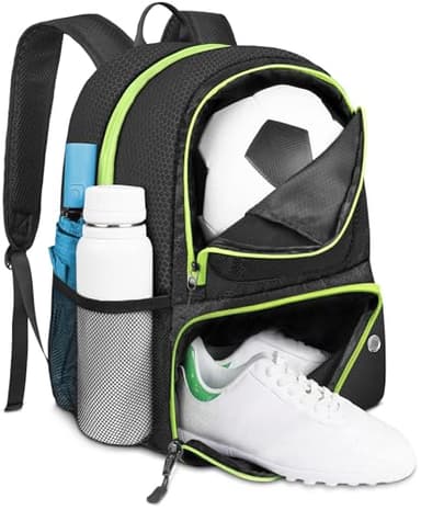 YOREPEK Sac de Football avec Compartiment Chaussures et Ballon, Sac à Dos Sport Léger et Imperméable, Unisexe, Adapté Football, Basketball, Volleyball, Sac d'Équipement Sportif Résistant à l'eau, Noir
