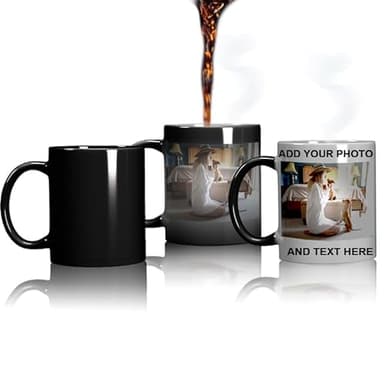 Tasse à café magique personnalisée, couleur changeante, tasse sensible à la chaleur, personnalisable avec n'importe quel texte ou photo, cadeau fantaisie parfait pour la famille et les amis, 325 ml