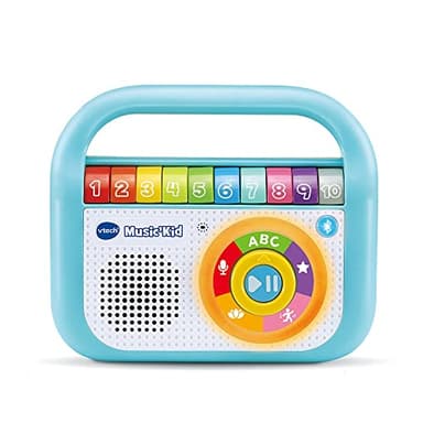 VTech - Music'Kid Bleu, Baladeur Musical Enfant, Enceinte Bluetooth Lumineuse avec Comptines, Chansons Éducatives et Relaxantes, Enregistreur Vocal, Cadeau Enfant Dès 2 Ans - Contenu en Français